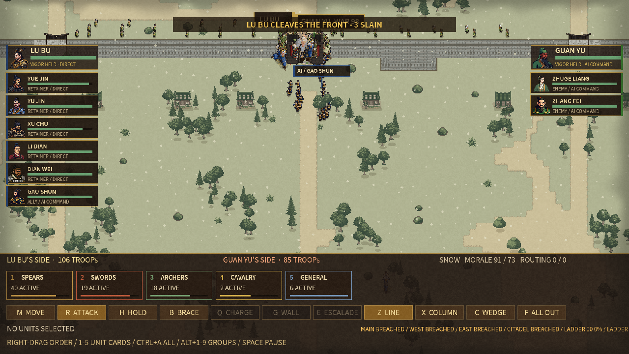 In-game siege assault with named officers and breached walls