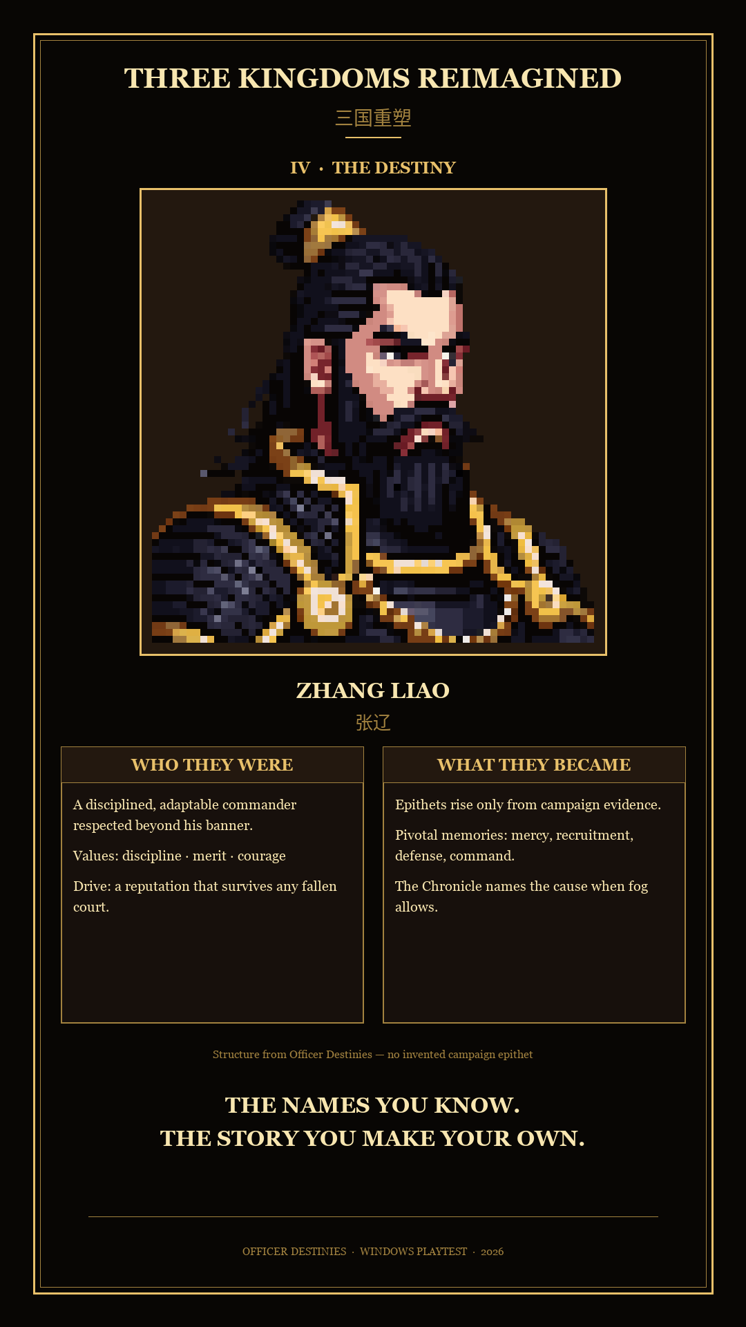 Poster IV The Destiny: Zhang Liao dossier structure, who they were versus what they became